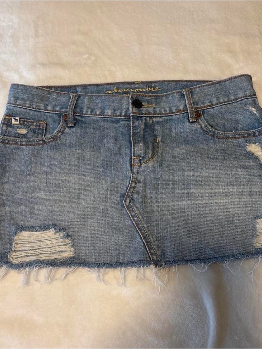Abercrombie & Fitch Light Blue Distressed Denim Mini Skirt